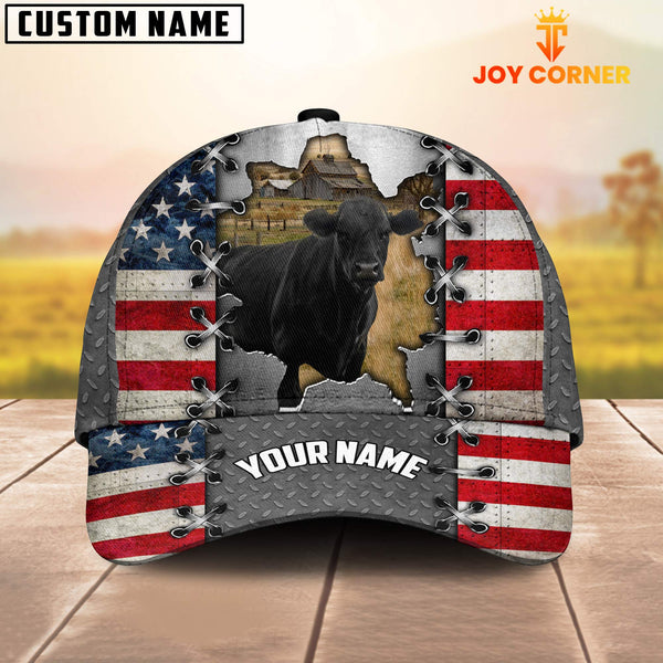 Joycorners Black Angus Customized Name US Flag Cap