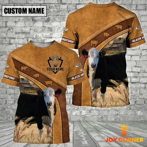 Joycorner Custom Name Black Hereford Pattern T-Shirt