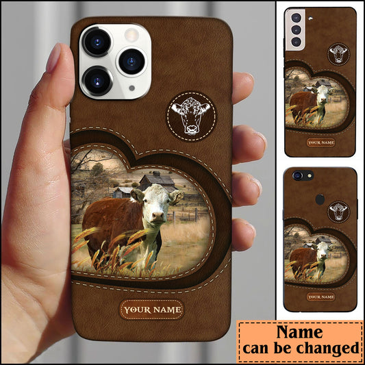 Joycorners Hereford Customized Name Leather Pattern Phone Case - Iphone