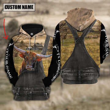 Joycorners Texas Longhorn Custom Name Overalls Hoodie