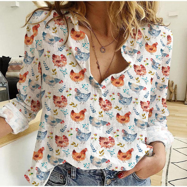 Joy Corners Chicken And Leaves Pattern Casual Shirt