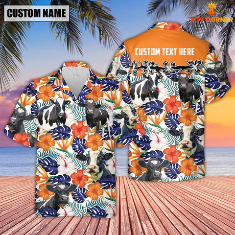 Joycorners Holstein Hibiscus Blue Floral Custom Name 3D Hawaiian Shirt