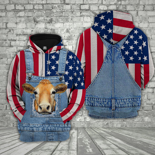 Joycorners Jersey Cattle US Flag Farm Personalized 3D Hoodie