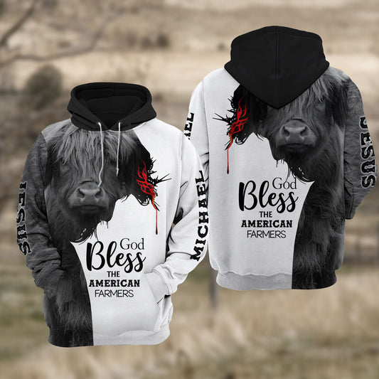 Joycorners Custom Name Highland Cattle Jesus Hoodie