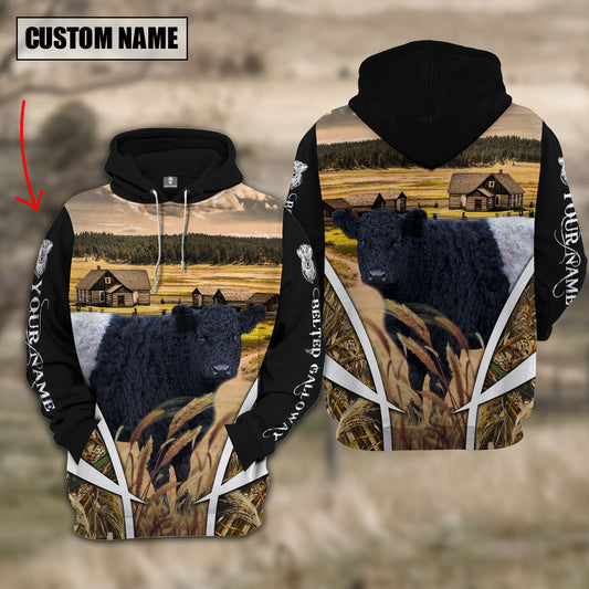 Joycorners Belted Galloway Custom Name Wheat Farm Hoodie