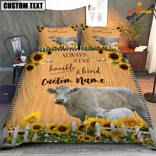 Joycorners Charolais No Horn Stay Humble And Kind Custom Name Bedding Set