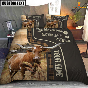 JoyCorners Texas Longhorn Like Someone Left The Gate Open Customized Name 3D Bedding Set