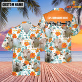 Joycorners Charolais Hibiscus Floral Custom Name 3D Hawaiian Shirt