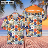 Joycorners Charolais No Horn Hibiscus Blue Floral Custom Name 3D Hawaiian Shirt
