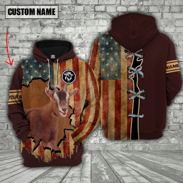 Joycorners Goat US Flag Retro Personalized 3D Hoodie