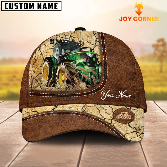 Joycorners Custom Name Tractor Leather Pattern Brown Cap