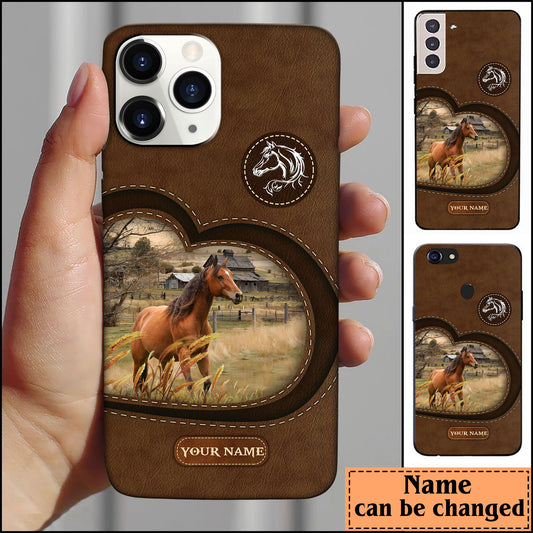 Joycorners Horse Customized Name Leather Pattern Phone Case - Iphone