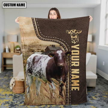 Joycorners Personalized Name Shorthorn Leather Pattern Blanket