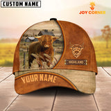Joycorners Custom Name Highland Cattle Leather Pattern Cap TT1