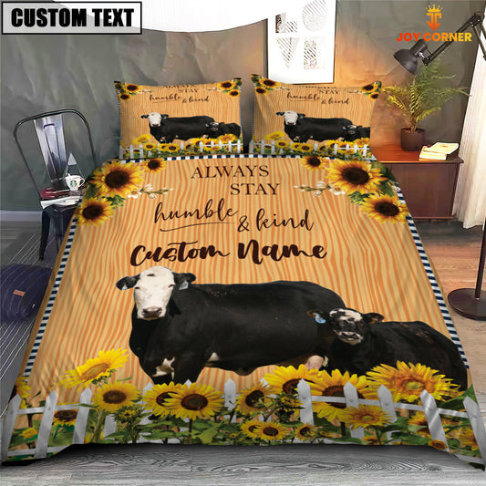 Joycorners Black Baldy Stay Humble And Kind Custom Name Bedding Set