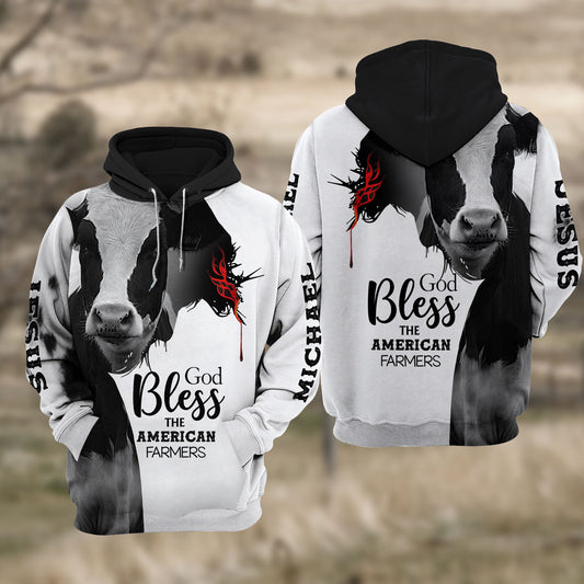 Joycorners Custom Name Holstein Cattle Jesus Hoodie