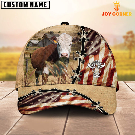 Joycorners Hereford American Flag Custom Name Retro Cap