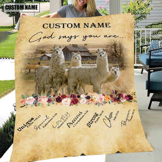 God Says You Are - Joycorners Personalized Name LLama Blanket