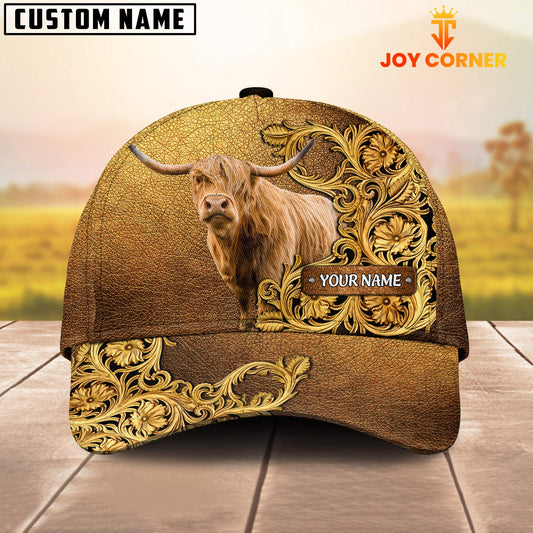 Joycorners Highland Cattle Pattern Customized Name 3D Yellow Cap