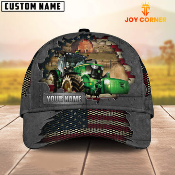 Joycorners Farm Tractor Customized Name US Flag Net Cap