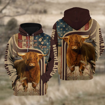 Joycorners Highland Cattle US Flag All Over Printed 3D Cattle Hoodie TT1