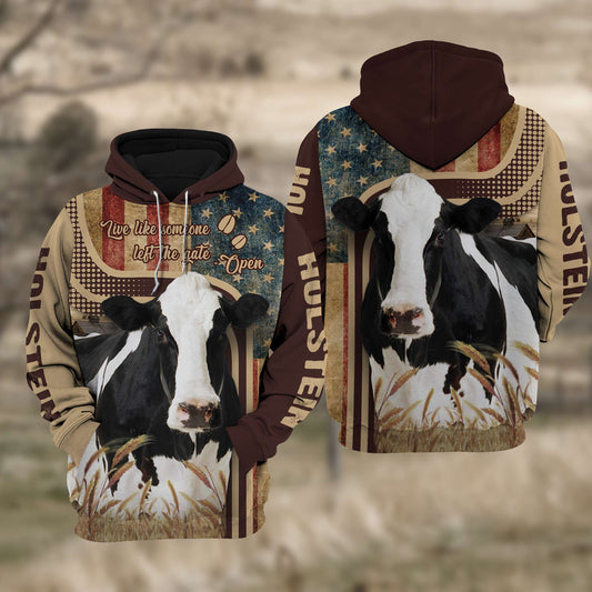 Joycorners Holstein Cattle US Flag All Over Printed 3D Cattle Hoodie TT6
