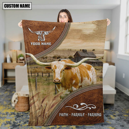 Joycorners Personalized Name Texas Longhorn Faith Family Farming Blanket