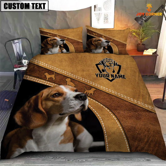 Joy Corners Beagle Brown Pattern Customized Name 3D Bedding Set