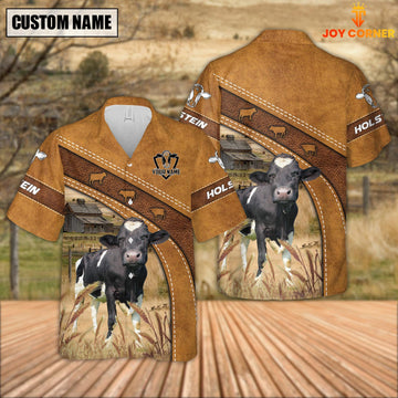 Joycorners Custom Name Holstein Leather Pattern Hawaiian Shirt
