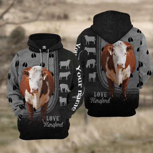 Joycorners Custom Name Hereford Cattle Walking 3D Hoodie