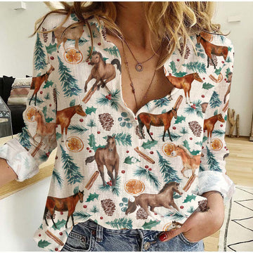 Joycorners Horse Christmas Pattern Casual Shirt TH2