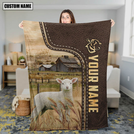 Joycorners Personalized Name Lambs Leather Pattern Blanket