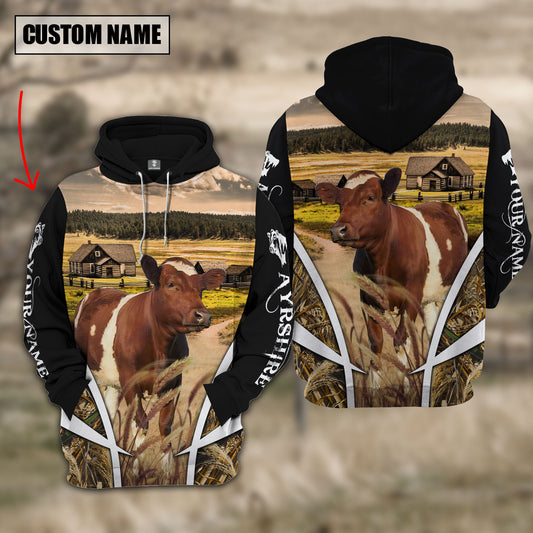 Joycorners Ayrshire No Horns Custom Name Meadow Pattern Black Hoodie