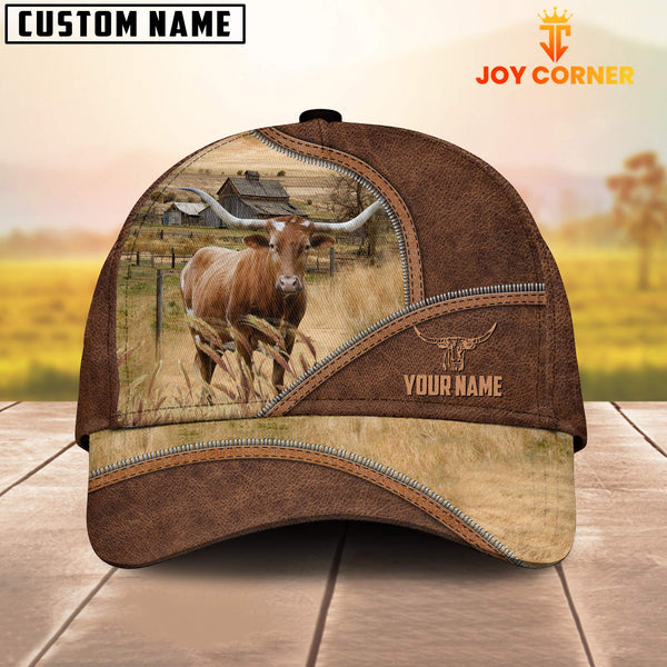 Joycorners Texas Longhorn Zipper Leather Pattern Customized Name Cap