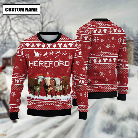 Joycorners Hereford Custom Name Happy Xmas Sweater