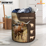 Joycorners Texas Longhorn Custom Name Leather Pattern Laundry Basket