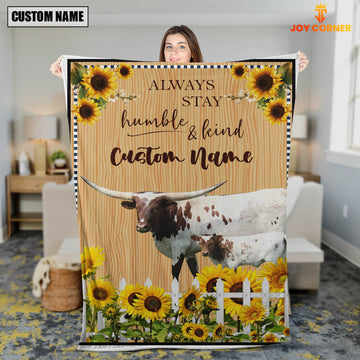 Joycorners Texas Longhorn Custom Name - Always Stay Humble and Kind Blanket