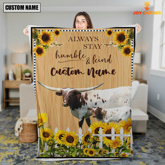 Joycorners Texas Longhorn Custom Name - Always Stay Humble and Kind Blanket