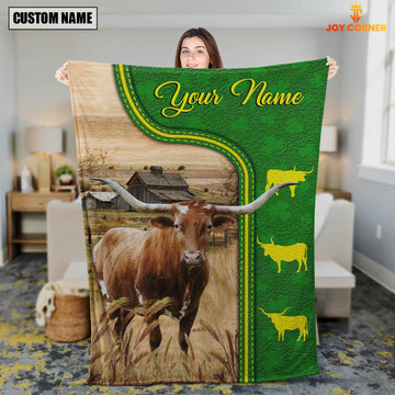 Joycorners Texas Longhorn Green Farming Blanket Custom Name