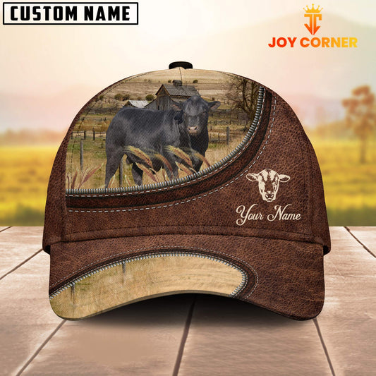 Joycorners Black Sim Angus On The Farm Customized Name Leather Pattern Cap