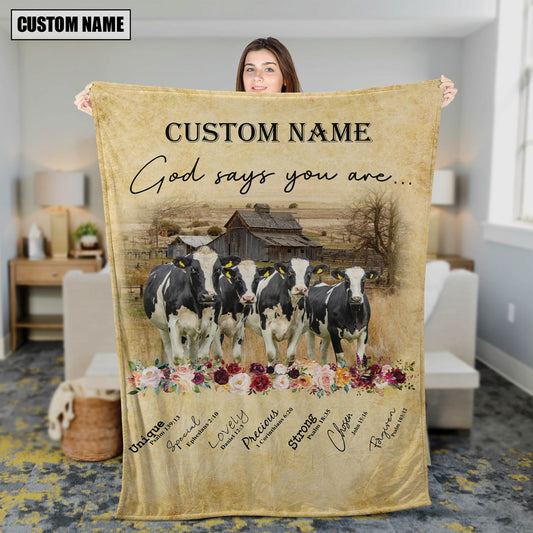 God Says You Are - Joycorners Personalized Name Holstein Blanket