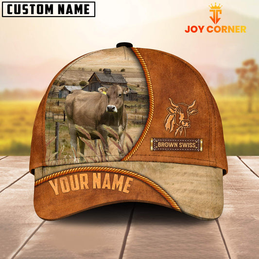 Joycorners Custom Name Brown Swiss Leather Pattern Cap