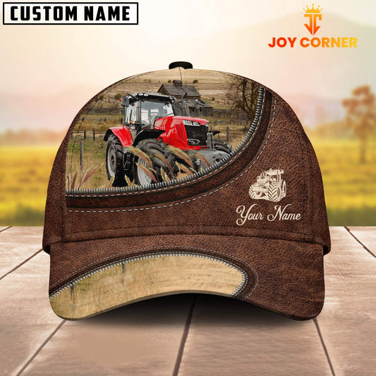 Joycorners Red Tractor On The Farm Customized Name Leather Pattern Cap