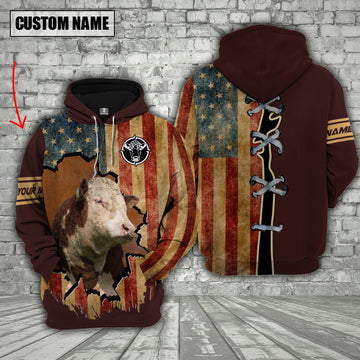 Joycorners Hereford US Flag Retro Personalized 3D Hoodie