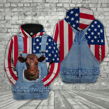 Joycorners Shorthorn Cattle US Flag Farm Personalized 3D Hoodie