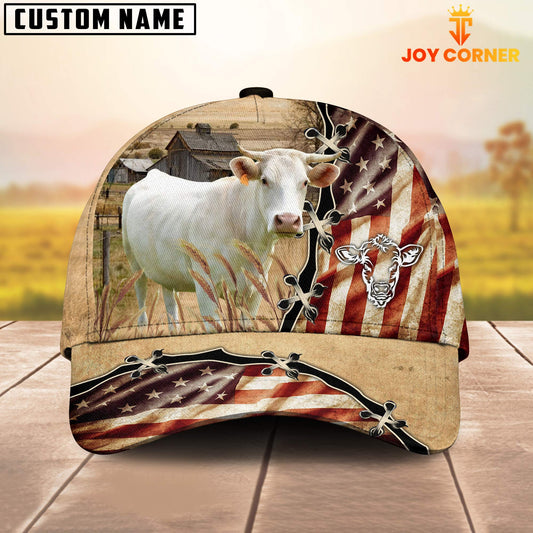 Joycorners Charolais American Flag Custom Name Retro Cap