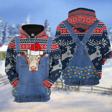 Joycorners Hereford Cattle Christmas Knitting Pattern 3D Hoodie