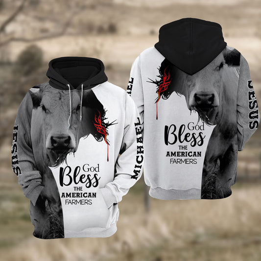 Joycorners Custom Name Charolais Cattle Jesus Hoodie