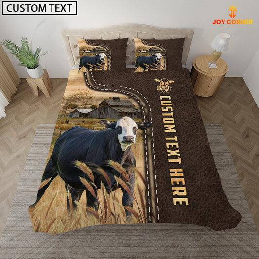 Joycorners Black Baldy Custom Text Leather Pattern Bedding Set