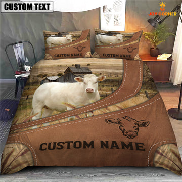 Joycorners Custom Name Charolais No Horn On Farm Bedding Set